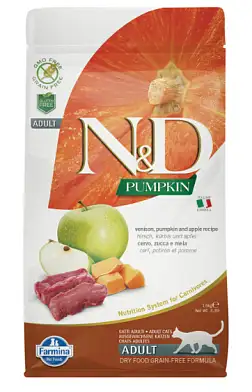 Farmina N&D Pumpkin Cat Grain Free Venison сухой беззерновой корм для взрослых кошек с тыквой, олениной и яблоком
