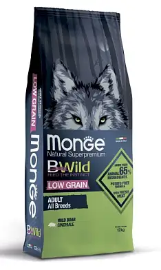 Monge Dog BWild LOW GRAIN сухой низкозерновой корм для взрослых собак всех пород из мяса дикого кабана